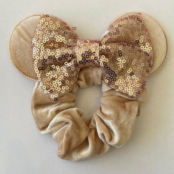 Mickey Mouse Ears Scrunchie Ponytail Holder with Sequins - Gold/Tan - Picture 1 of 6